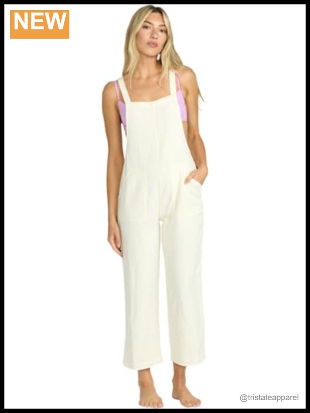 Billabong Pacific Time Soft Cotton Jumpsuit Sleeveless Square Neck Adjustable